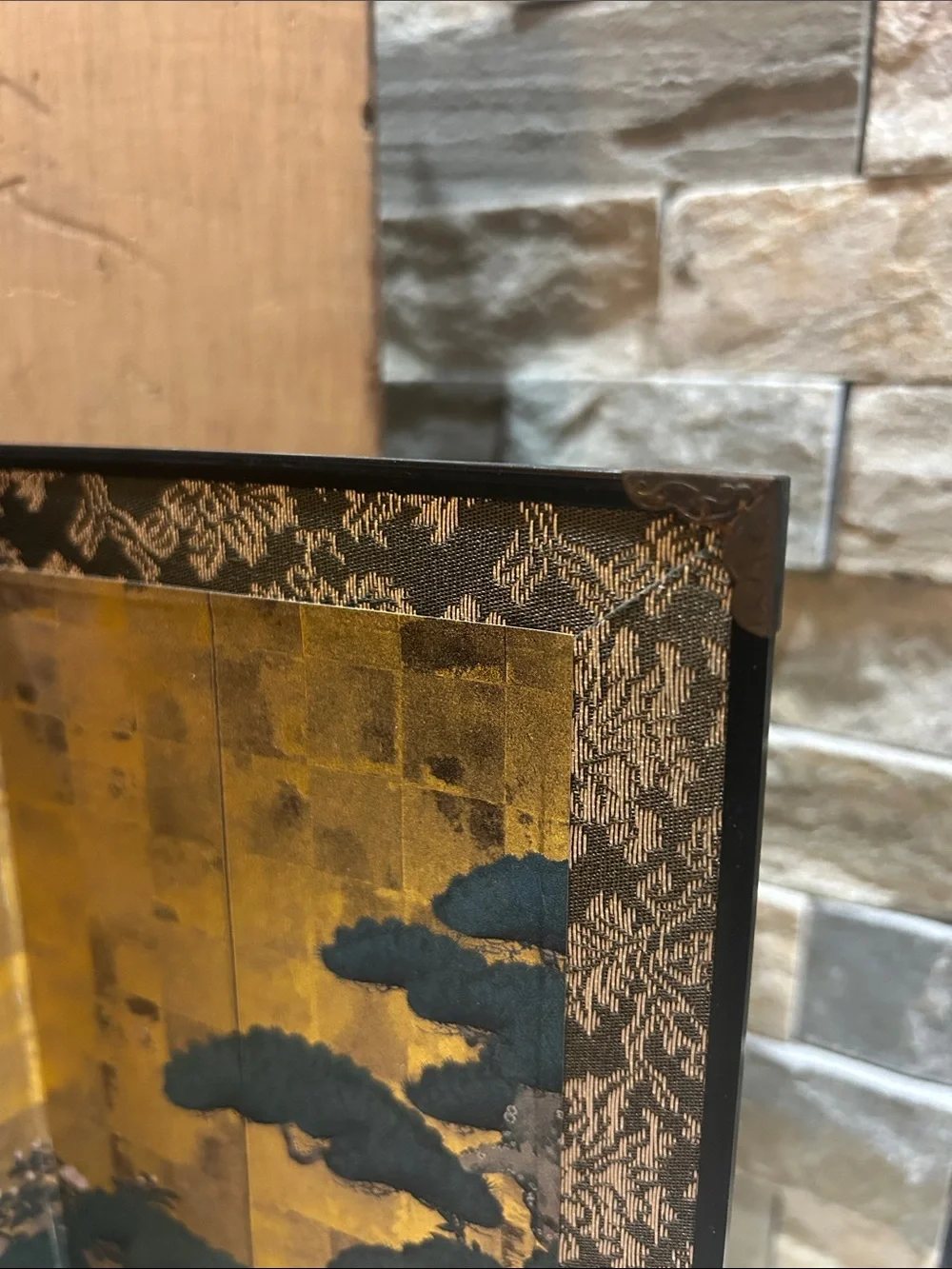 vintage Japaneser miniature four-panel tabletop byobu folding screen